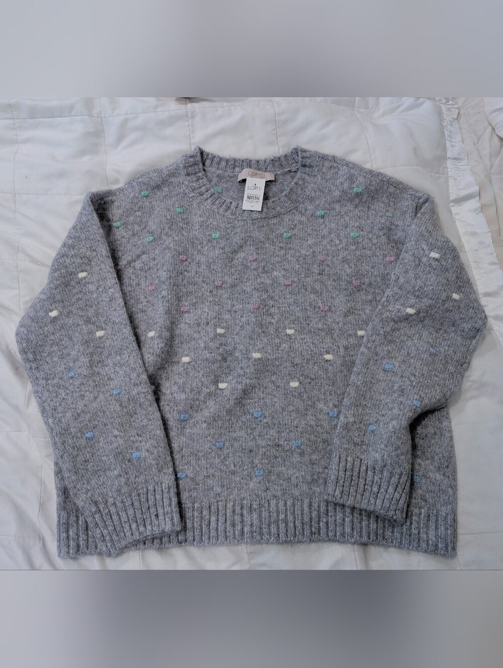 NWT Loft Gray Heather Pastel Dots Sweater